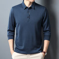 Men's Waffle Long Sleeved POLO Shirt with Letter Printed Lapel Casual