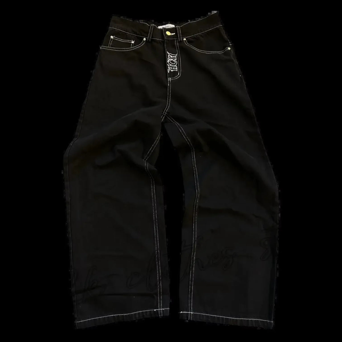 Retro Skull Embroidery Y2K Jeans Mens Hip Hop Washed Baggy Denim Pants