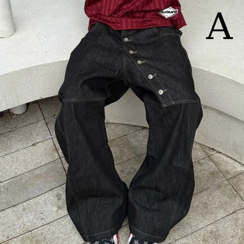 2 Piece Korean Retro Men'S Jeans Spring And Autumn Styles Loose Wide