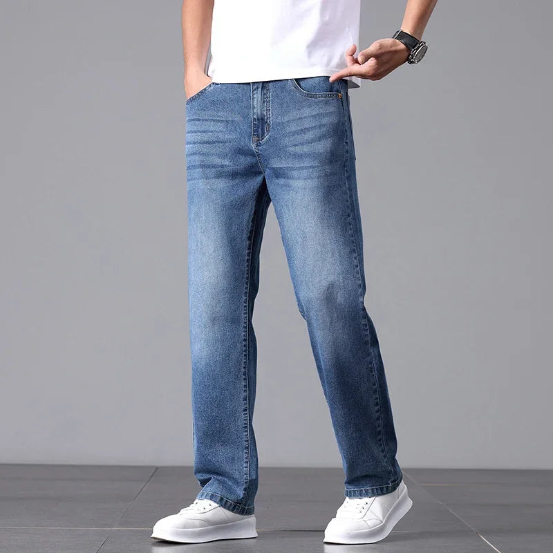 High Cotton Stretch Jeans for Men Loose Straight Leg 2025 Summer Slim