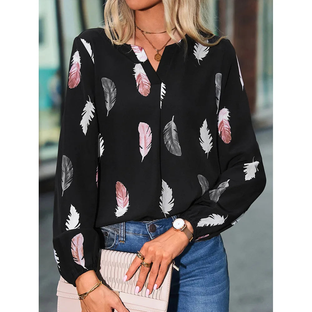 2024 New Spring Summer Women Casual T Shirt Fashion Feather Printed