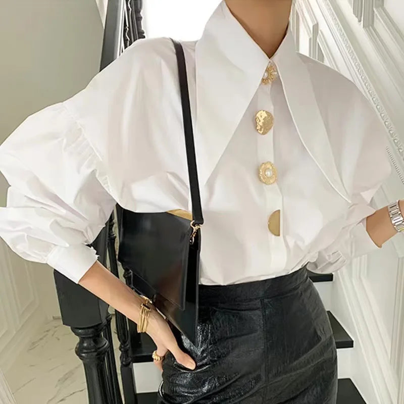 2024 Autumn Long Sleeve Women Shirt Fashion Spring Lanter Sleeve