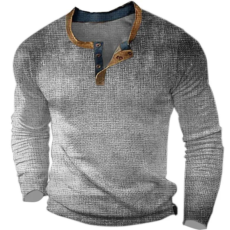 Henley 2026 Men's 3D Printed Retro Fashionable Street Clothing, Button