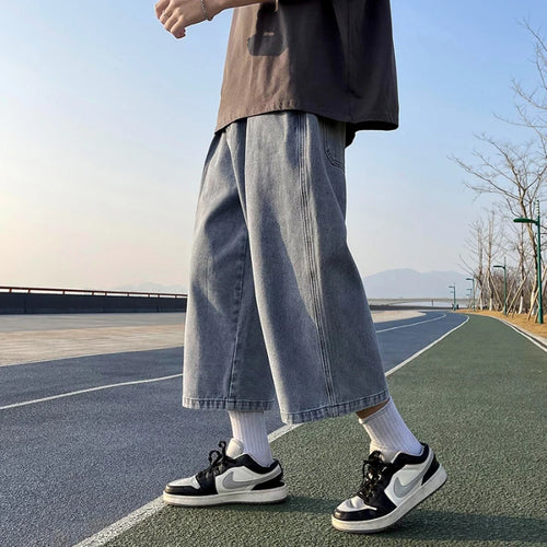 High Quality New Summer Men's Cropped Jeans Loose Straight Leg Casual