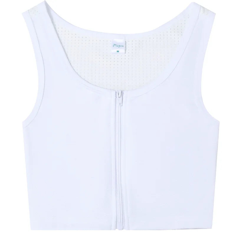 Chest Breast Binder Trans Crop Top Bandage Front Zipper Flat Breast