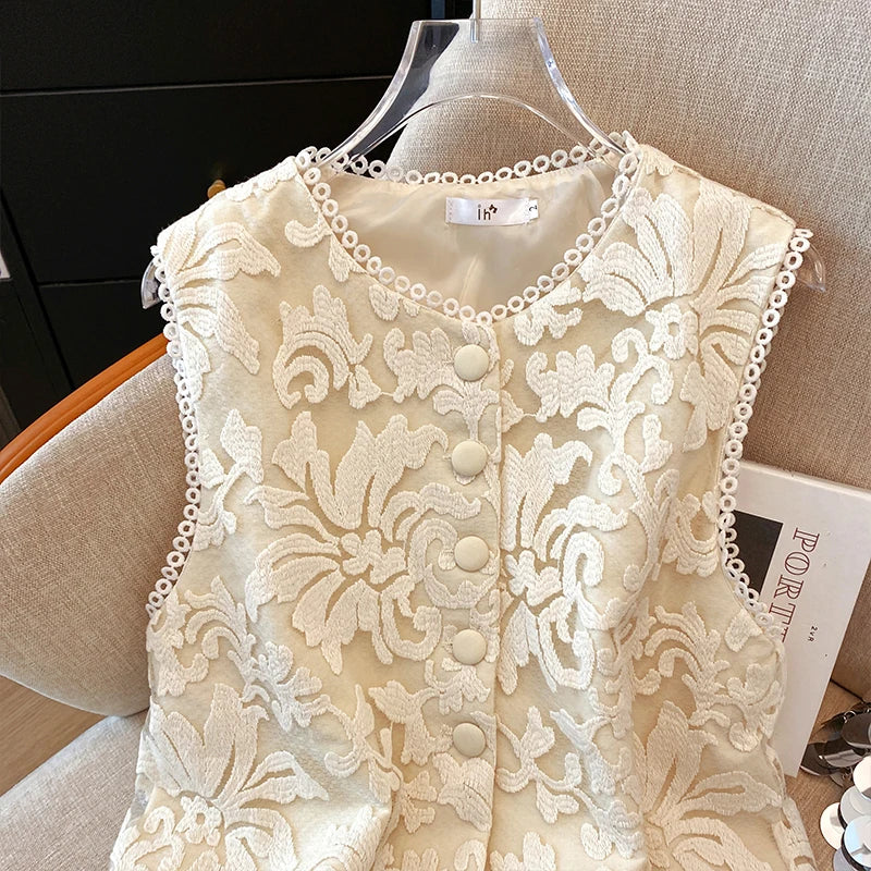 Elegant Chinese Style Embroidered Vest Women Summer Sleeveless Office