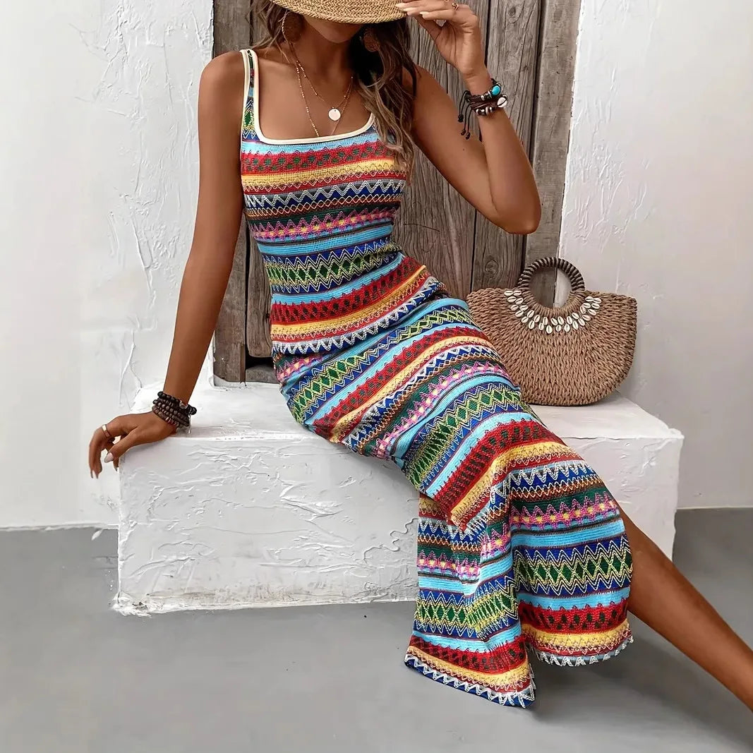 2026 Summer New Bohemian Fit Striped Blouse Women's Dresses Elegant