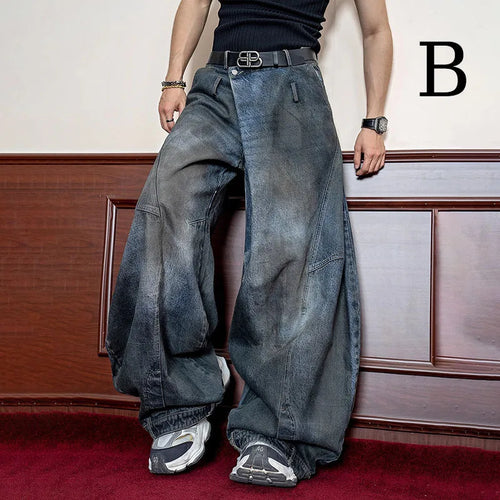 2 Piece Korean Retro Men'S Jeans Spring And Autumn Styles Loose Wide
