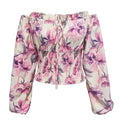 Women Clothes Floral Print Off Shoulder Puff Long Sleeve Smocked
