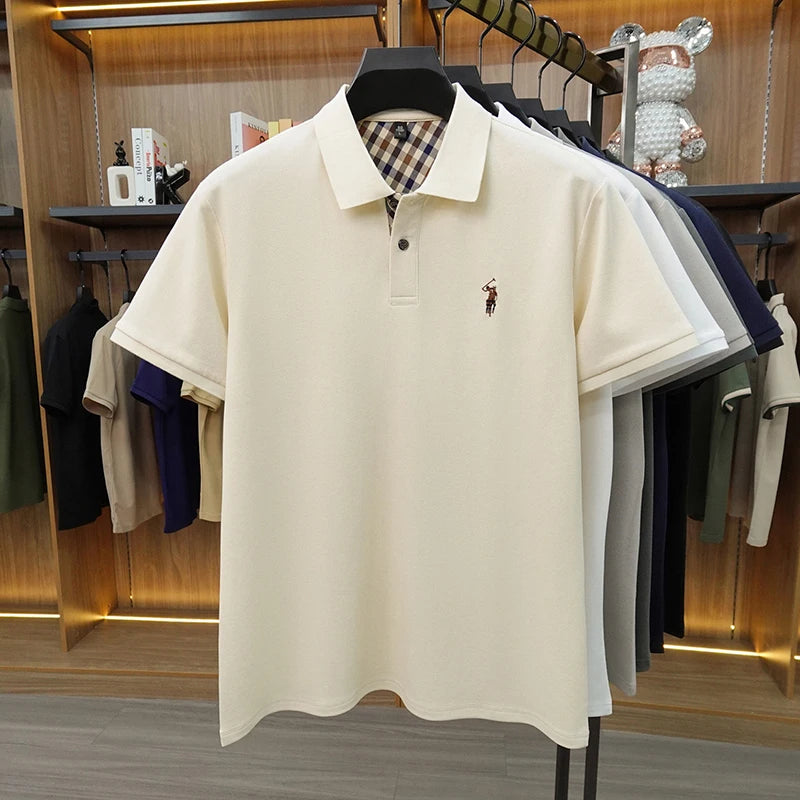 Luxury brand silk cotton short sleeve polo shirt comfort breathable