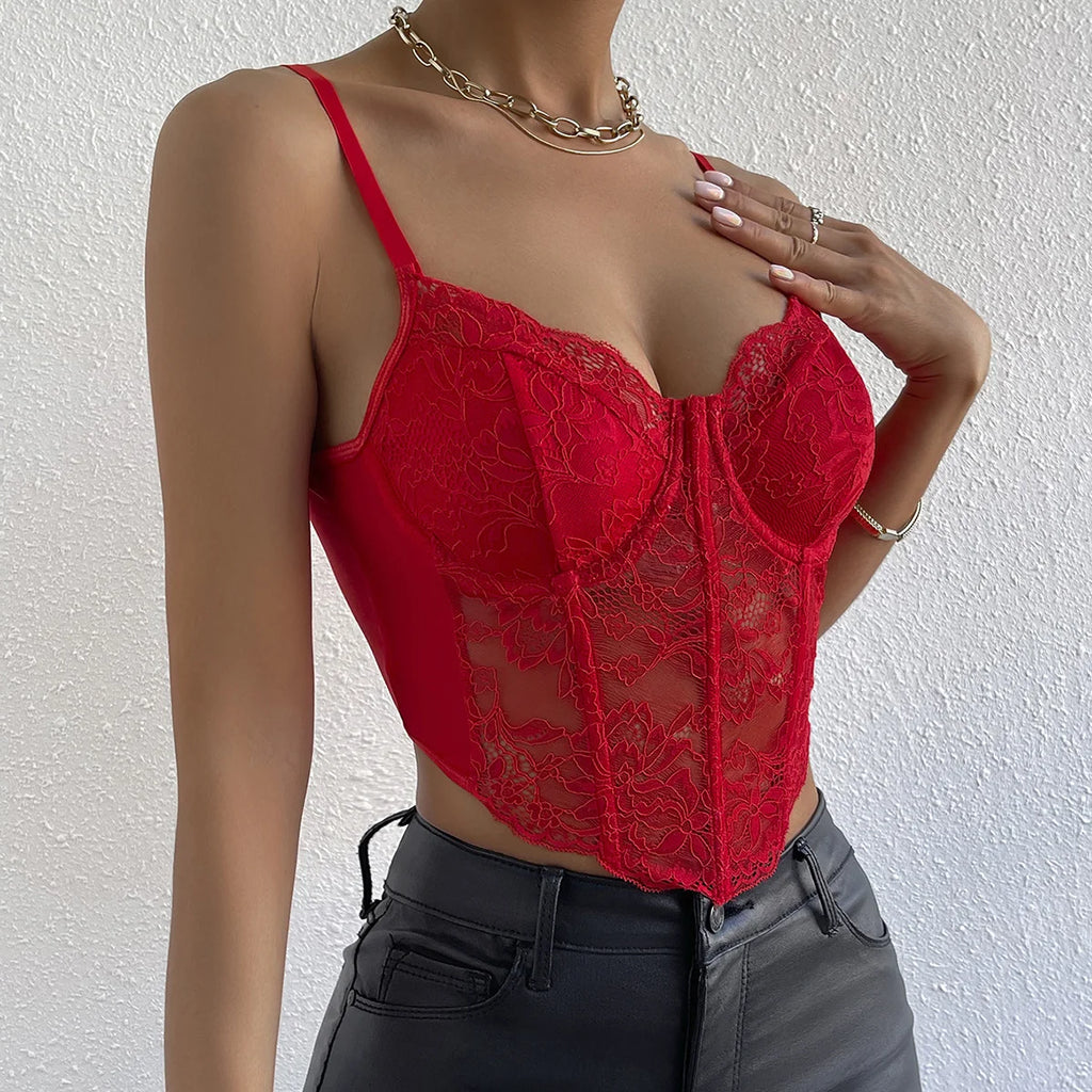 French Sexy Lace Underwire Rhomboid Fishbone Crop Top Backless Hottie