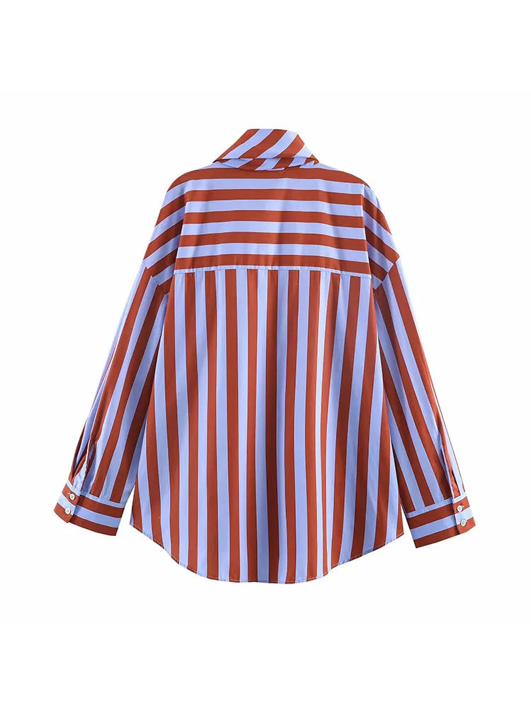Women New Music Festival Chic Blouse Women's Loose Fit Striped Shirt