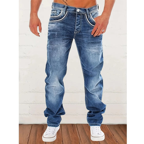 New Men's Retro Loose Casual Straight Leg Jeans Comfortable Classic