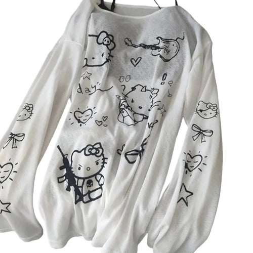 Hello Kitty Women's Round Neck UV Protection Cover Up Long Sleeve