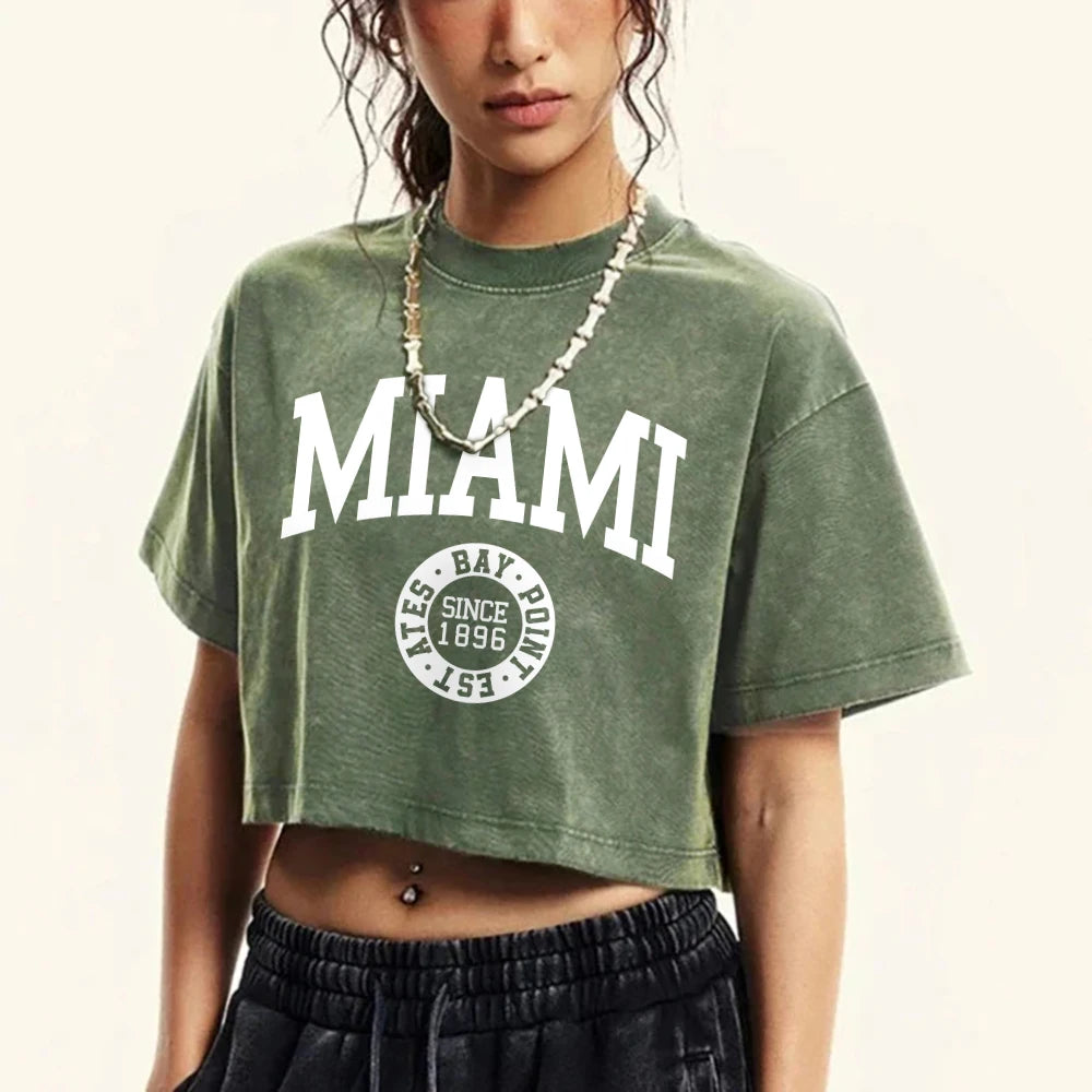 Women'S Cotton Washed T-Shirts Summer Distressed Regular Fit Crop Tops