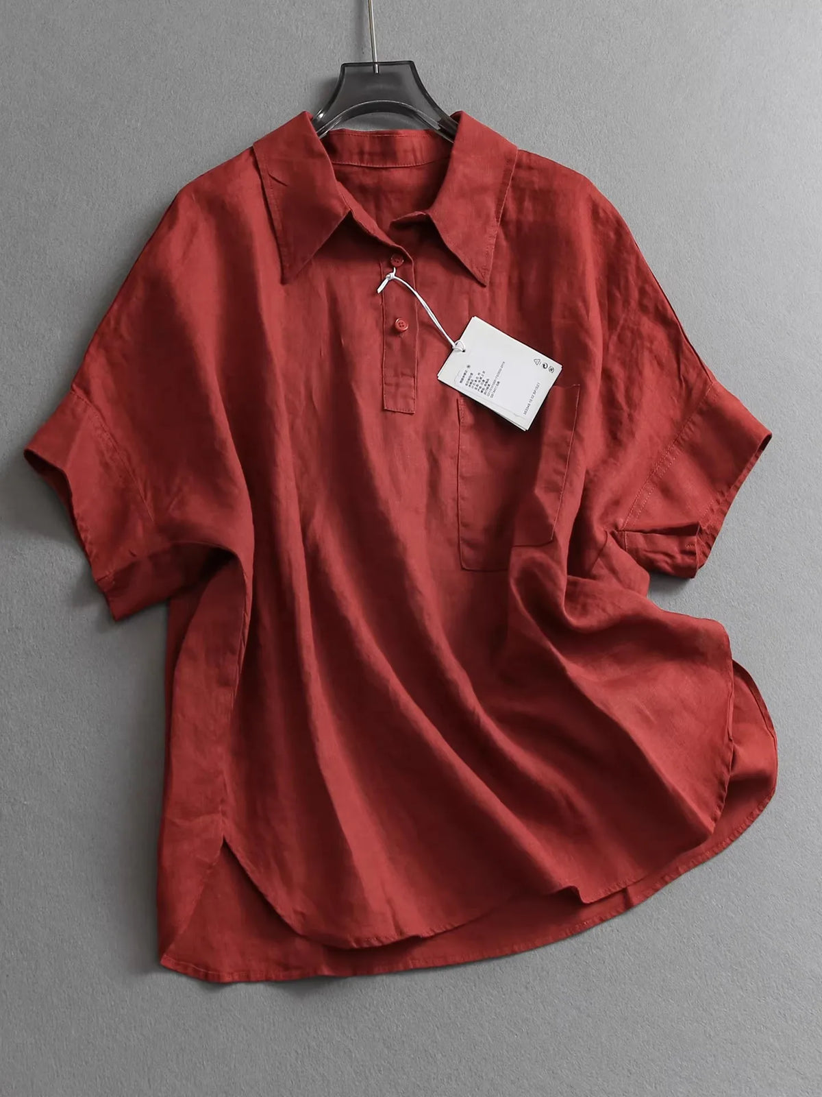 Casual Loose Button Up Short Sleeve Linen Shirt Women Summer Blouse