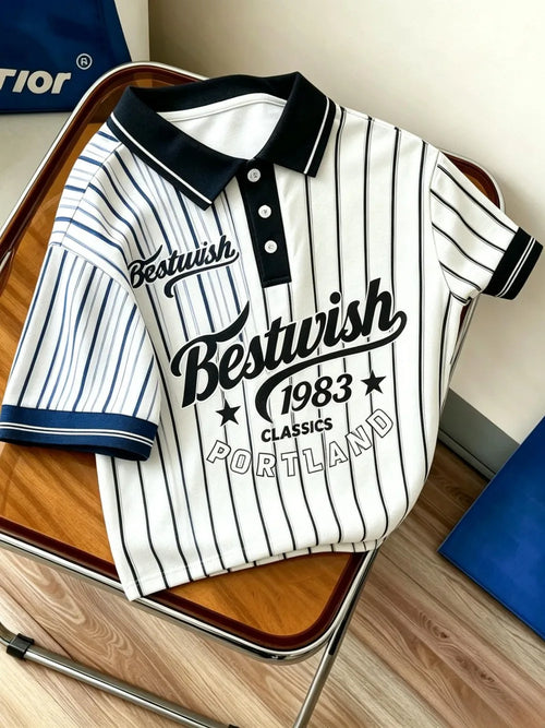American Men's Summer Retro 1983 Striped Letter Print Comfortable