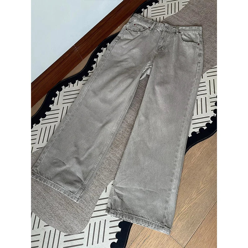 KEQI Men's khaki Y2k Baggy Jeans Vintage Harajuku Grunge High Waist