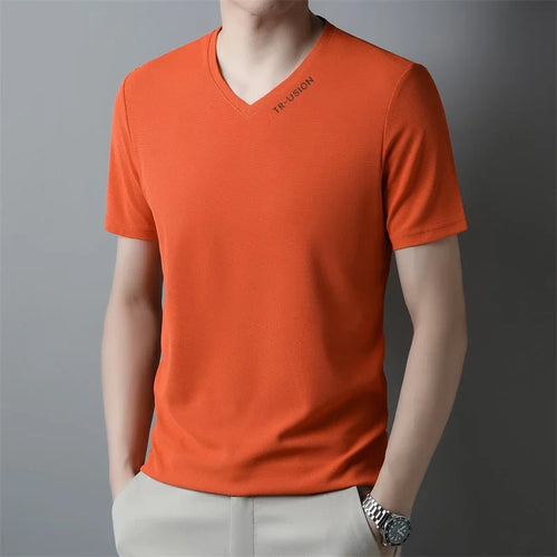 New Men's Casual and Fashionable V-neck Solid Color Short Sleeved