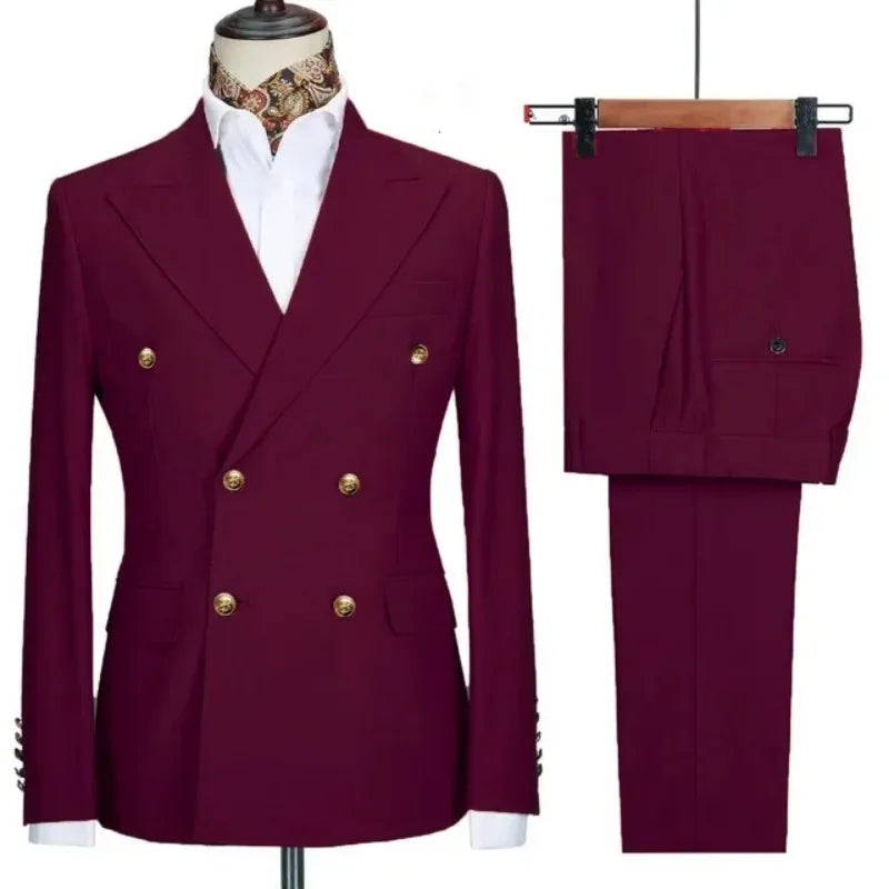 Double-breasted suit for formal occasions, gold buttons, men's outfit