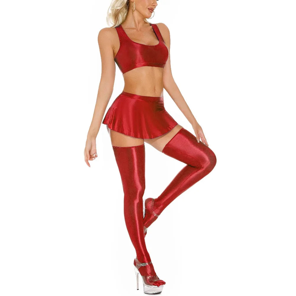 Womens Solid Color Smooth Clothing Sets Sexy Spicy Girl Nightclub