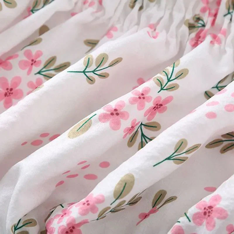 Sweet Broken Flower Slash Neck Women Blouse Agaric Edge Pleat Design