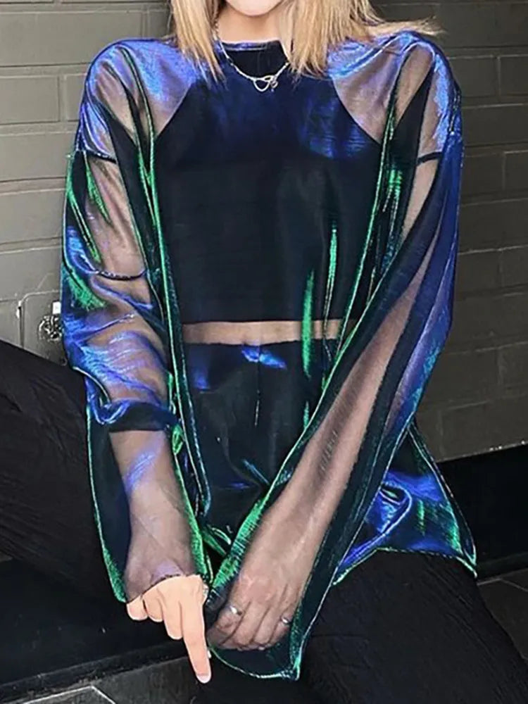 See Through T Shirts For Women Y2k Clothes Sexy Crop Tops Long Sleeve