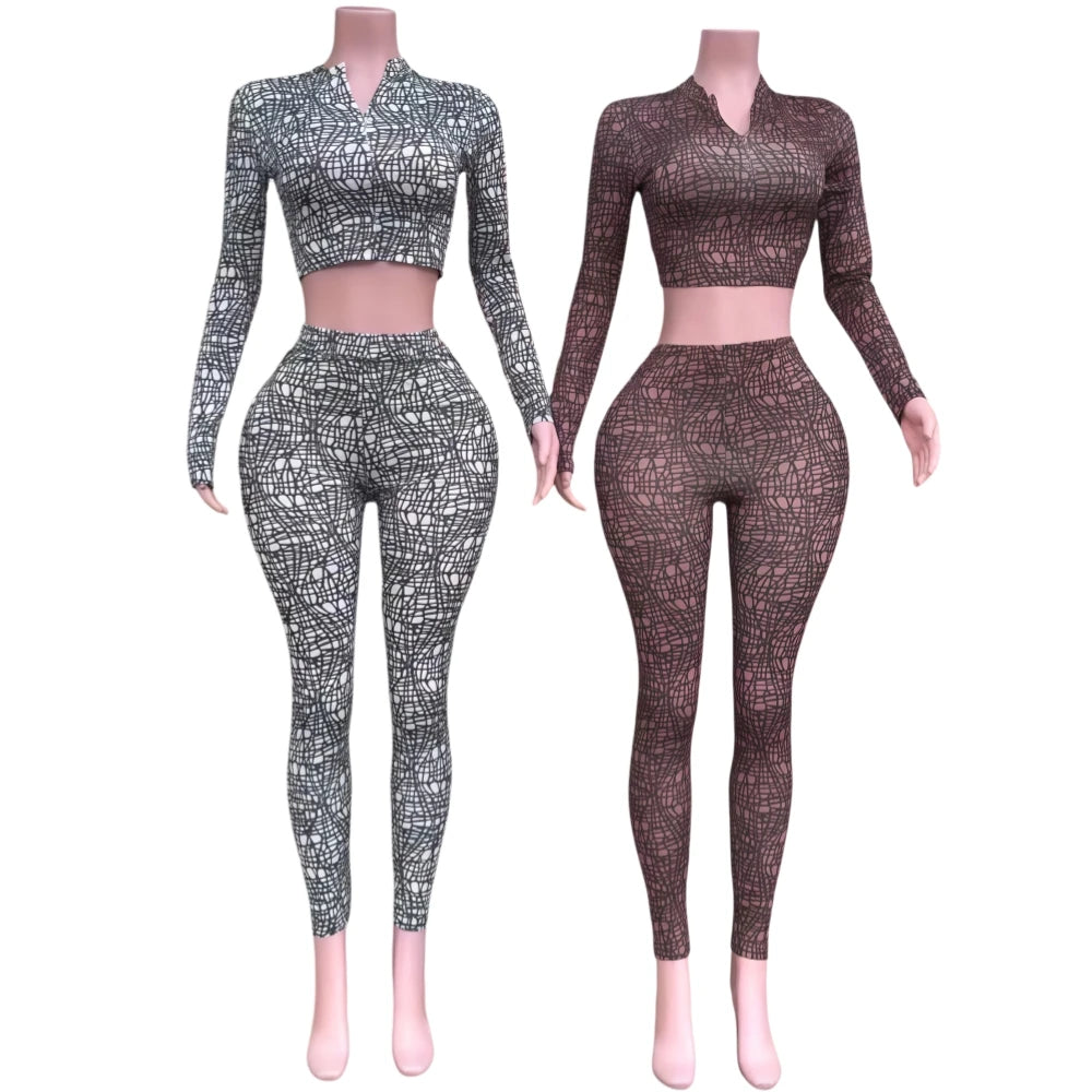FAGADOER Sexy Stripe Patchwork 2 Pieces Set for Woman Outfit Solid