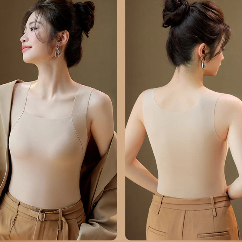 For 40-90kg Autumn Seamless Plus Size Thermal Vest With Build-in Bra