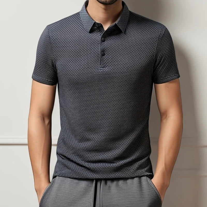 New Men's Business Casual Short Sleeved Bone Flower Solid Color POLO