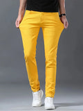 Bright Yellow Straight Leg Jeans Men Hip Hop Streetwear Casual Denim
