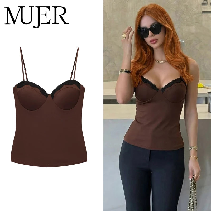 MUJER Lace Corset Top Women Sexy Backless Crop Top Woman Slip Bustier