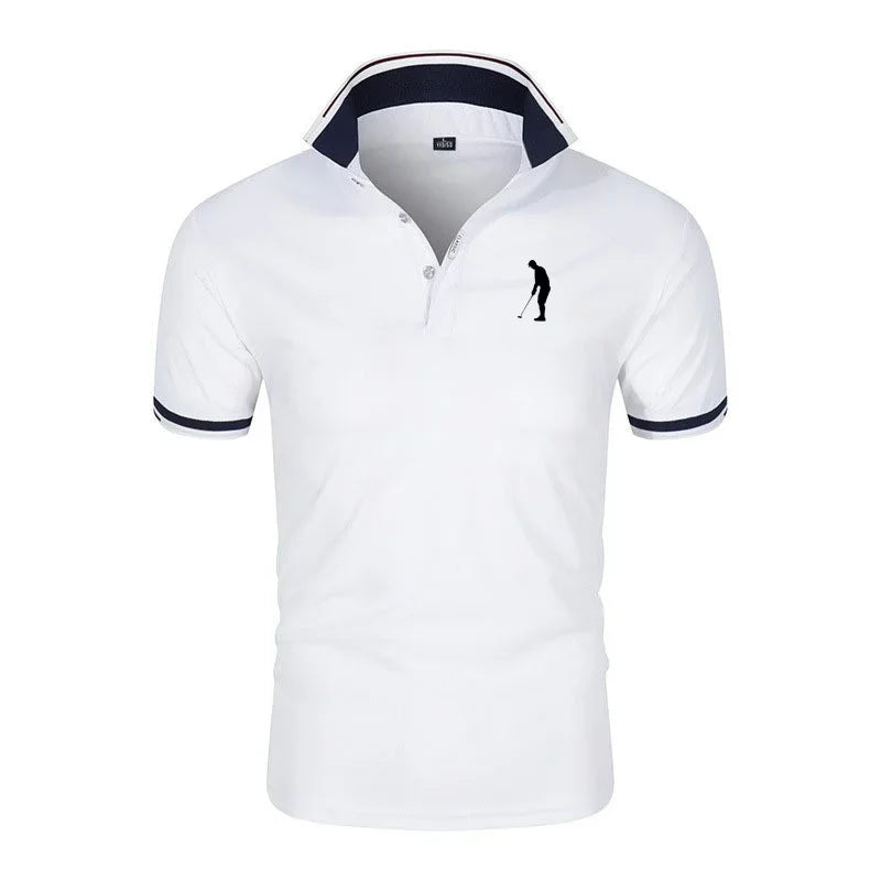 Golf T-shirt for Men Lapel Short Sleeve Breathable POLO Shirt Button