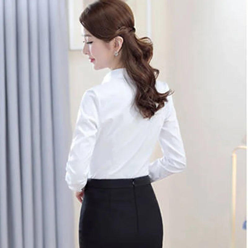 1pcs Woman Four Season Occupation Shirt Lady Casual Long Sleeve