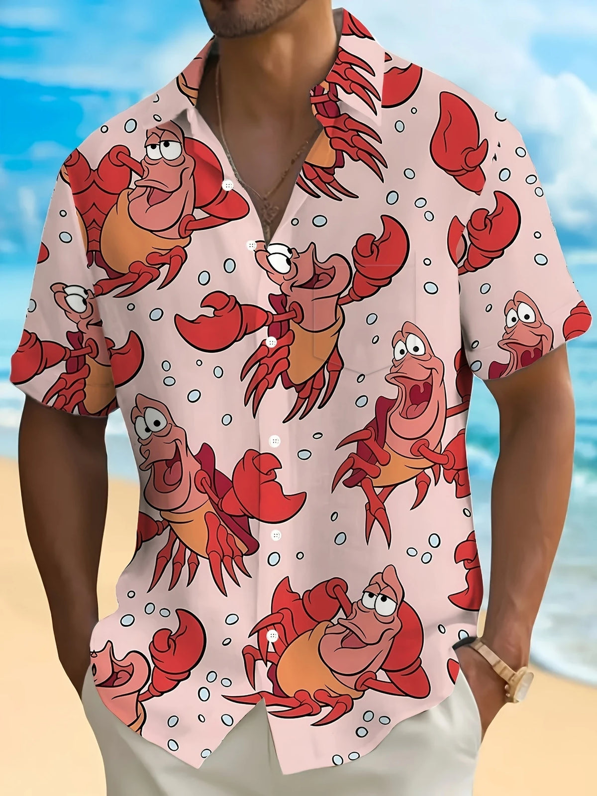 3D Printed Fun Cartoon Lobster Pattern Hawaiian Shirt - Summer Cute