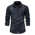 AIOPESON Brand Elastic Cotton Denim Shirt Men Long Sleeve Quality