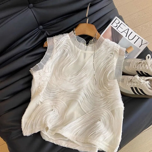 2025 Summer French Style Elegant Ruffled Sleeveless Chiffon Blouse