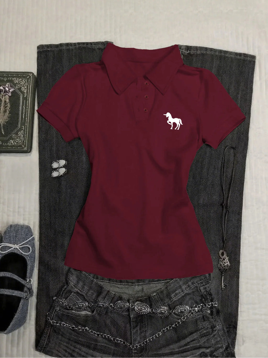 Women's slim-fit Y2K sweet spicy V-neck T-shirt, stylish slightly