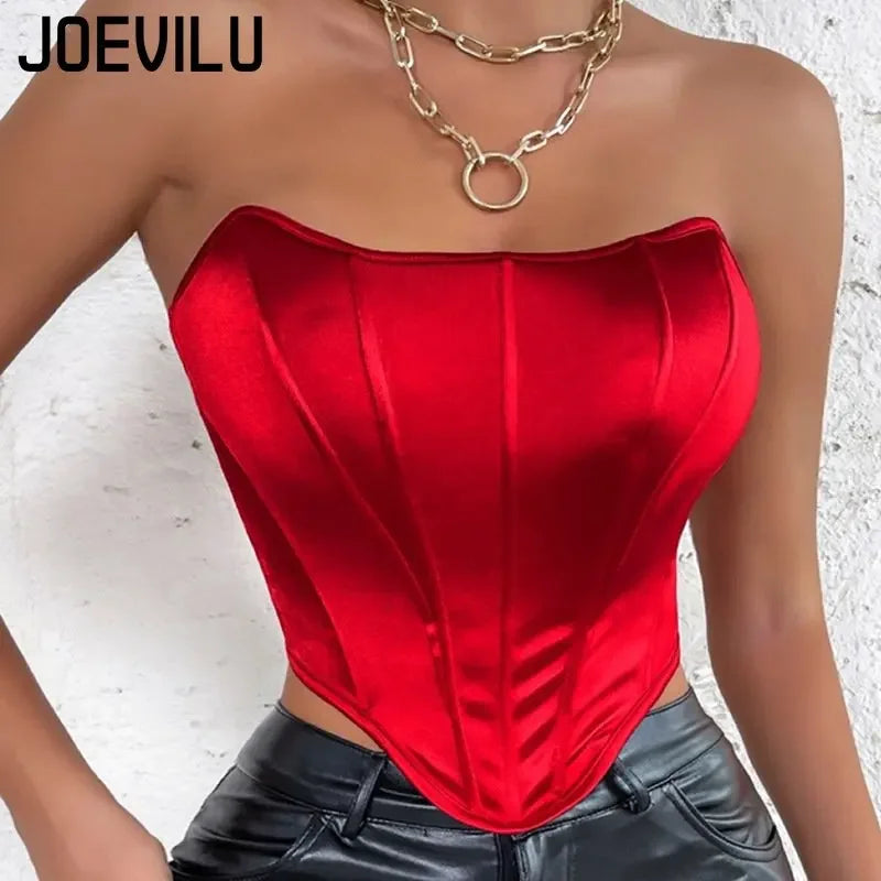 Satin Elastic Corset Women Sexy Off Shoulder Backless Corp Top