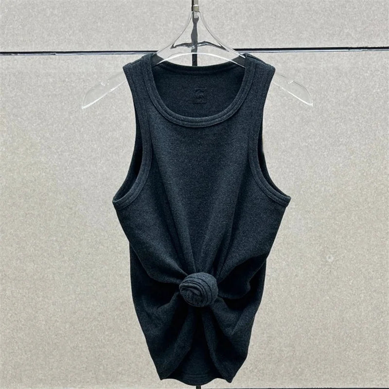 Women t-shirts New twisted flower knotted sleeveless top for summer