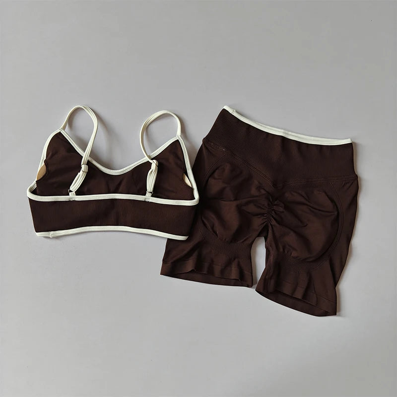Yoga Suit Seamless Crop Top Tight Sports Bras and High Waist Shorts
