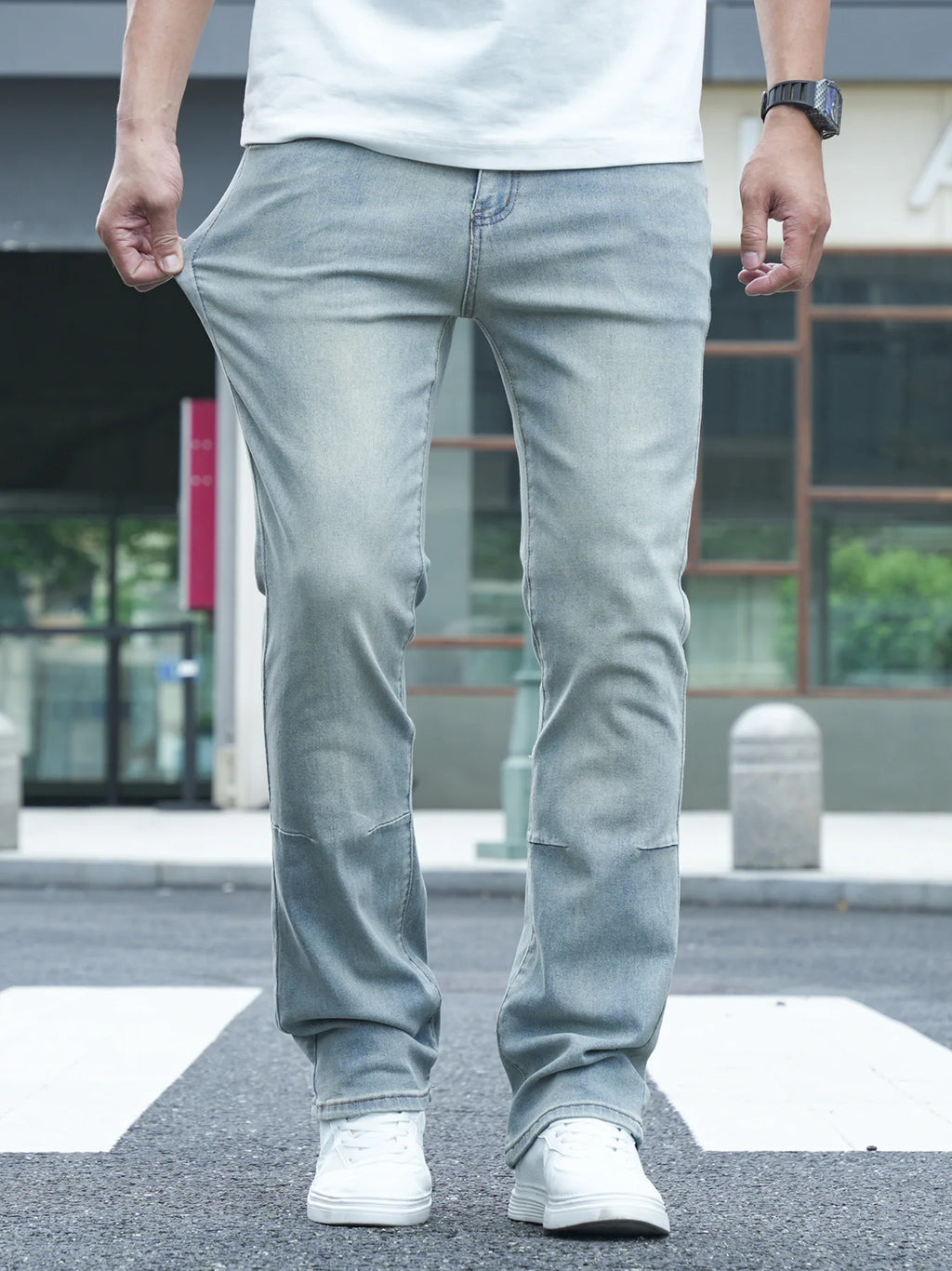 Men's Slim Fit Streth Bootcut Jeans Blue Elastane Men's Trousers Soft
