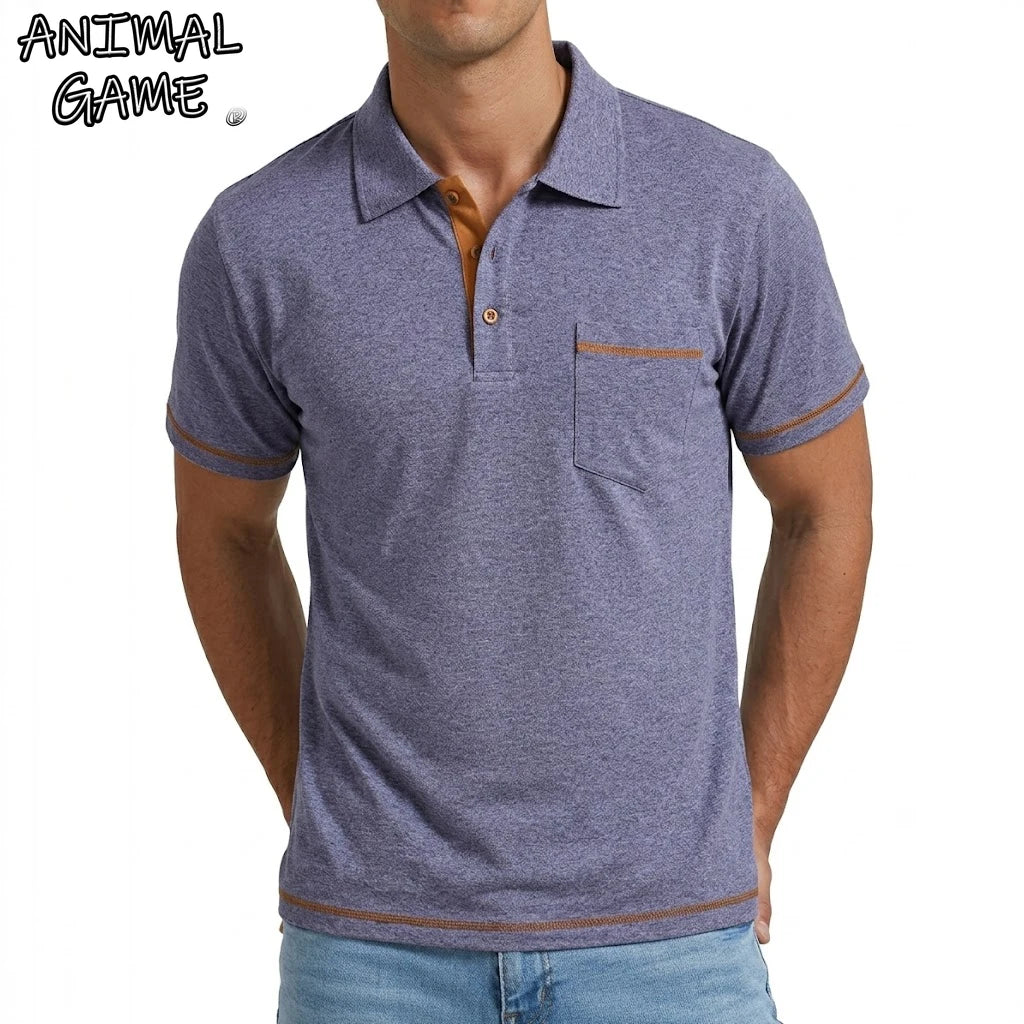 Summer Men's Solid Color Polo Shirt Short Sleeve Button Tshirts Lapel