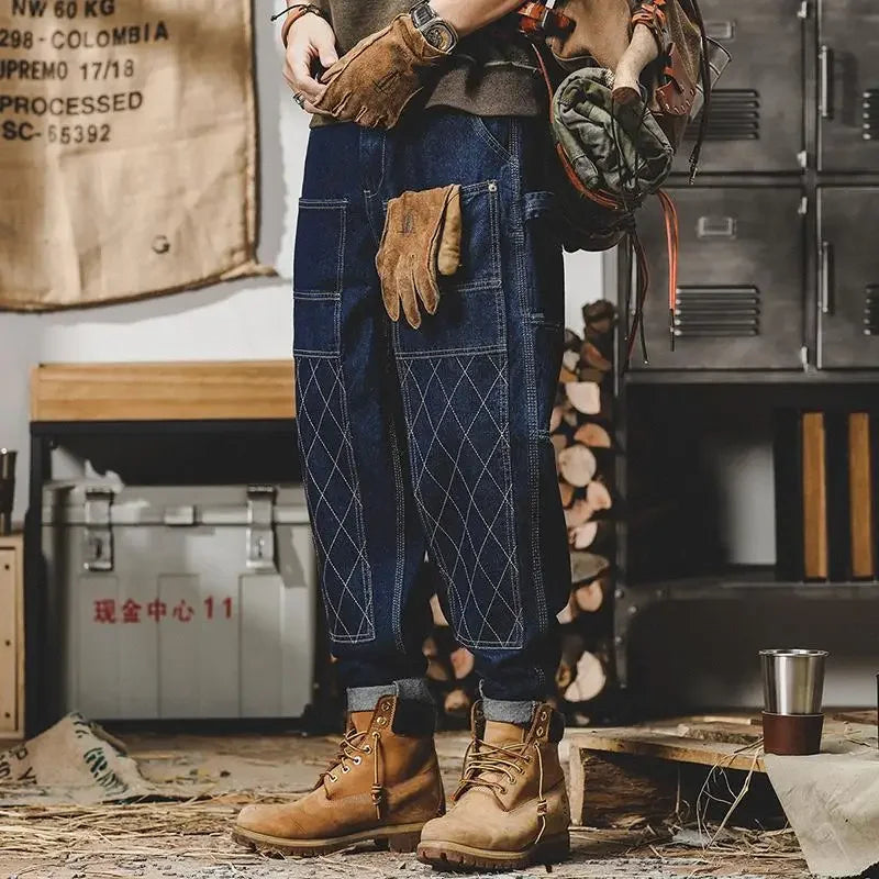 American Retro Work Jeans Men's Autumn Fashion Loose Open Thread