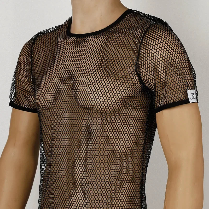 Men's Hollow Out Mesh T-Shirt, Breathable, Sport, See Through,