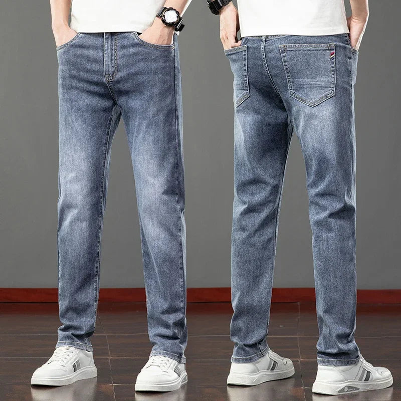 2026 Summer Men's Jeans Slim Fit Jeans Thin Stretch Straight Light