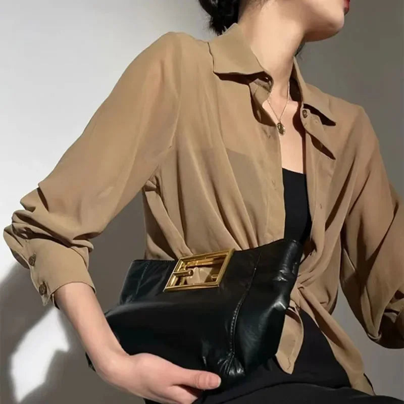 SMVP Chiffon Blouse for Women 2025 New Summer Sheer Mesh Long Sleeve