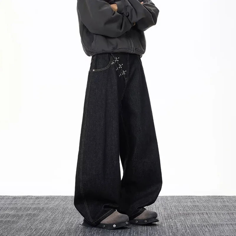 2026 Spring/Summer Korean Black Men'S Curved Knife Jeans Loose