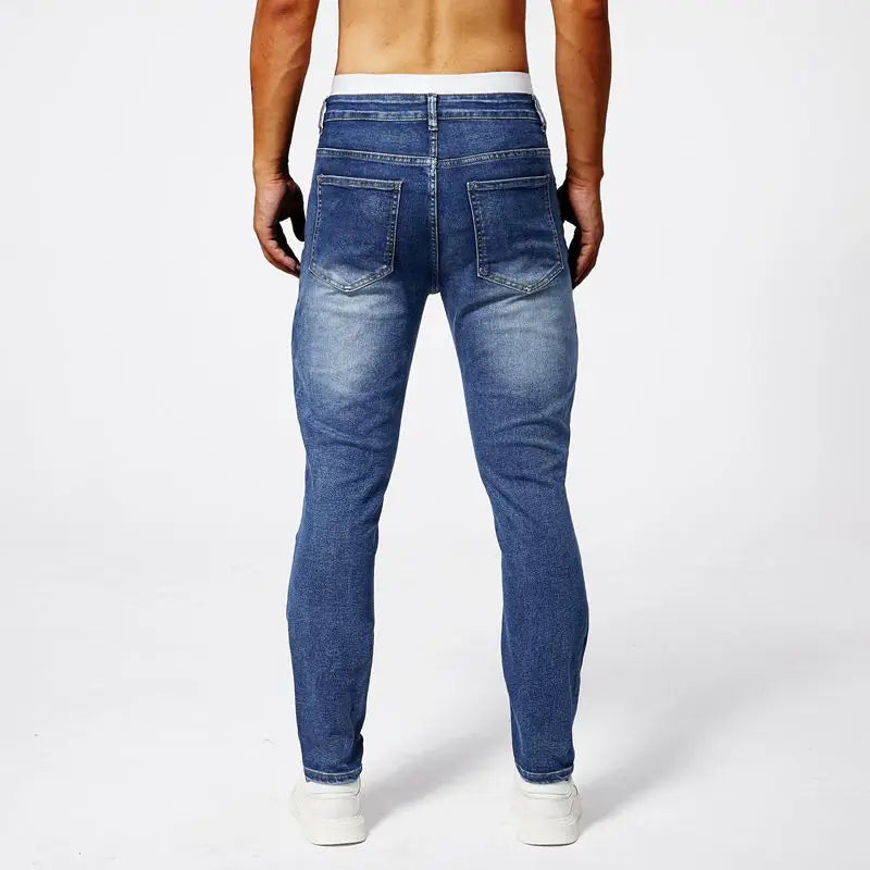 Two tone distressed patchwork jeans for men trendy jeans for summer