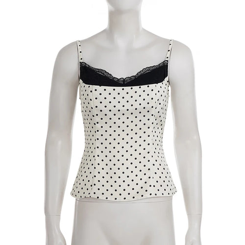 SUCHCUTE Chic Lace Patchwork Polka Dot Camis Tops Elegant Sleeveless
